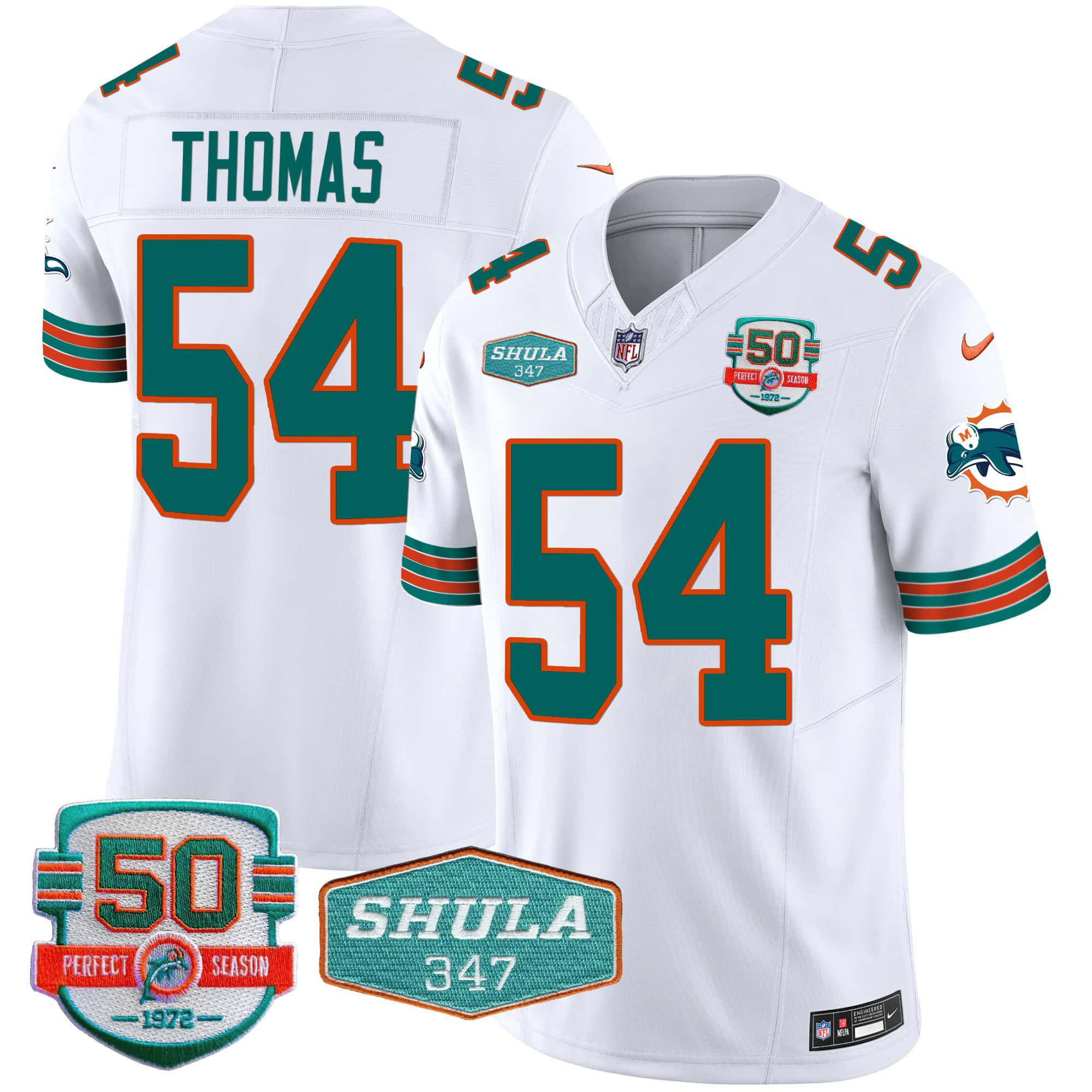 Men Miami Dolphins #54 Thomas White 2024 Nike Throwback Shula 347 Patch Vapor NFL Jersey